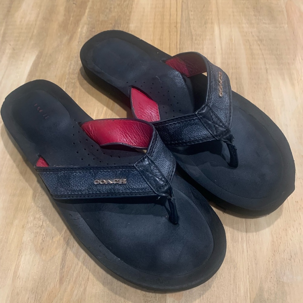 Coach Judy Black Leather Flip Flop Sandal